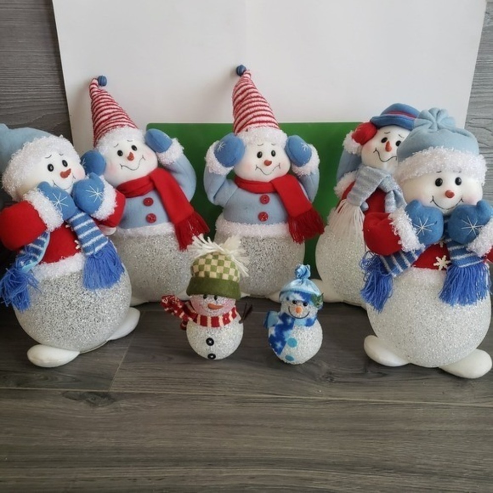 Vintage Melted Plastic Popcorn Light Up Snowmen Holiday Decor Lot of 7